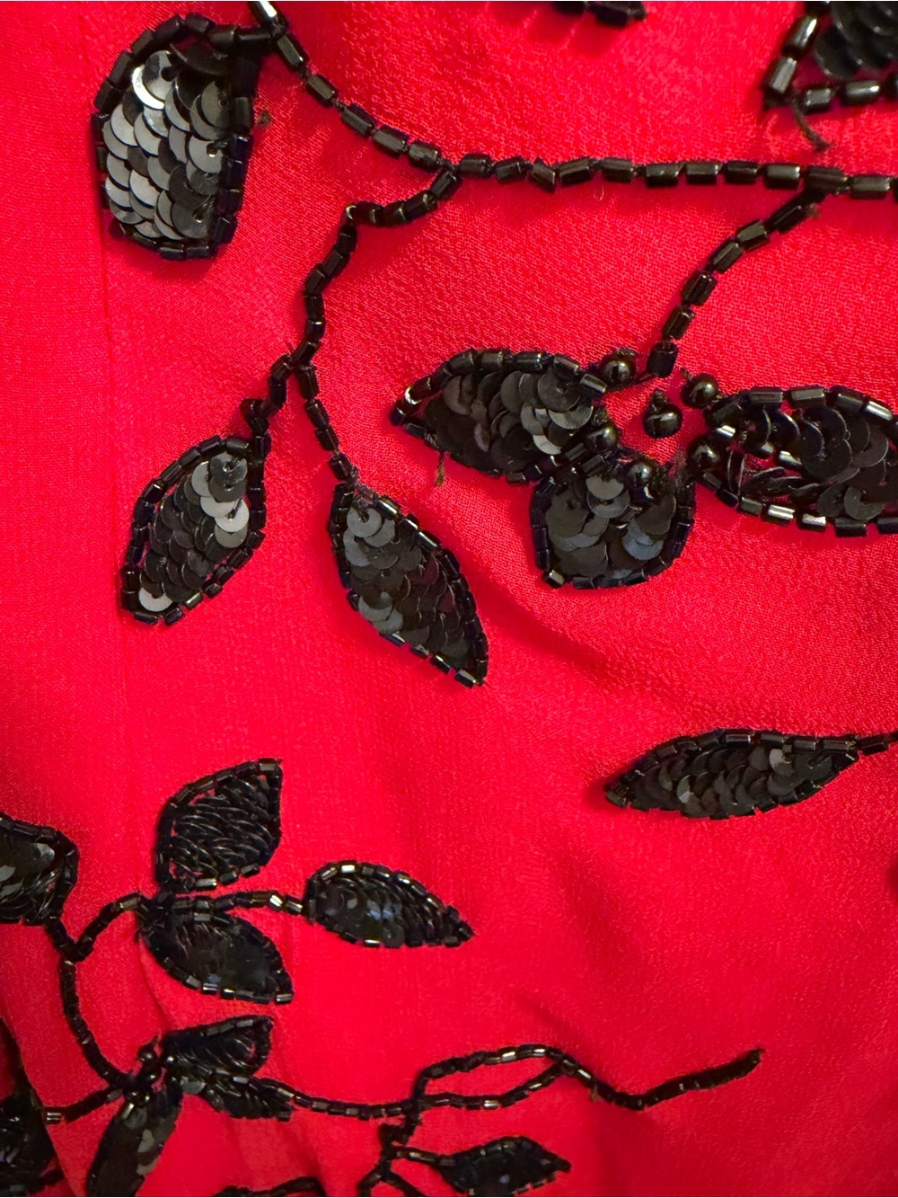 Vintage Cache Size 2 Red Black Beaded Sequin Silk Strapless Gown Maxi Dress Y2K - Picture 11 of 16